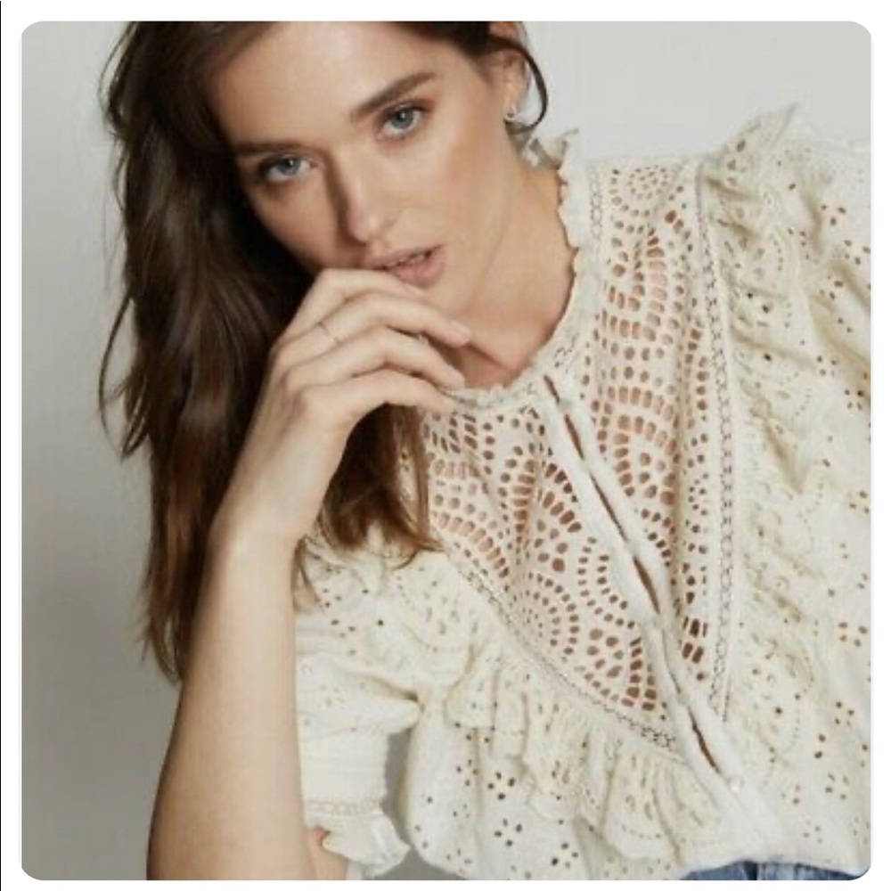 House of Harlow 1960 Cream Ruffled 3/4 Sleeve Blouse